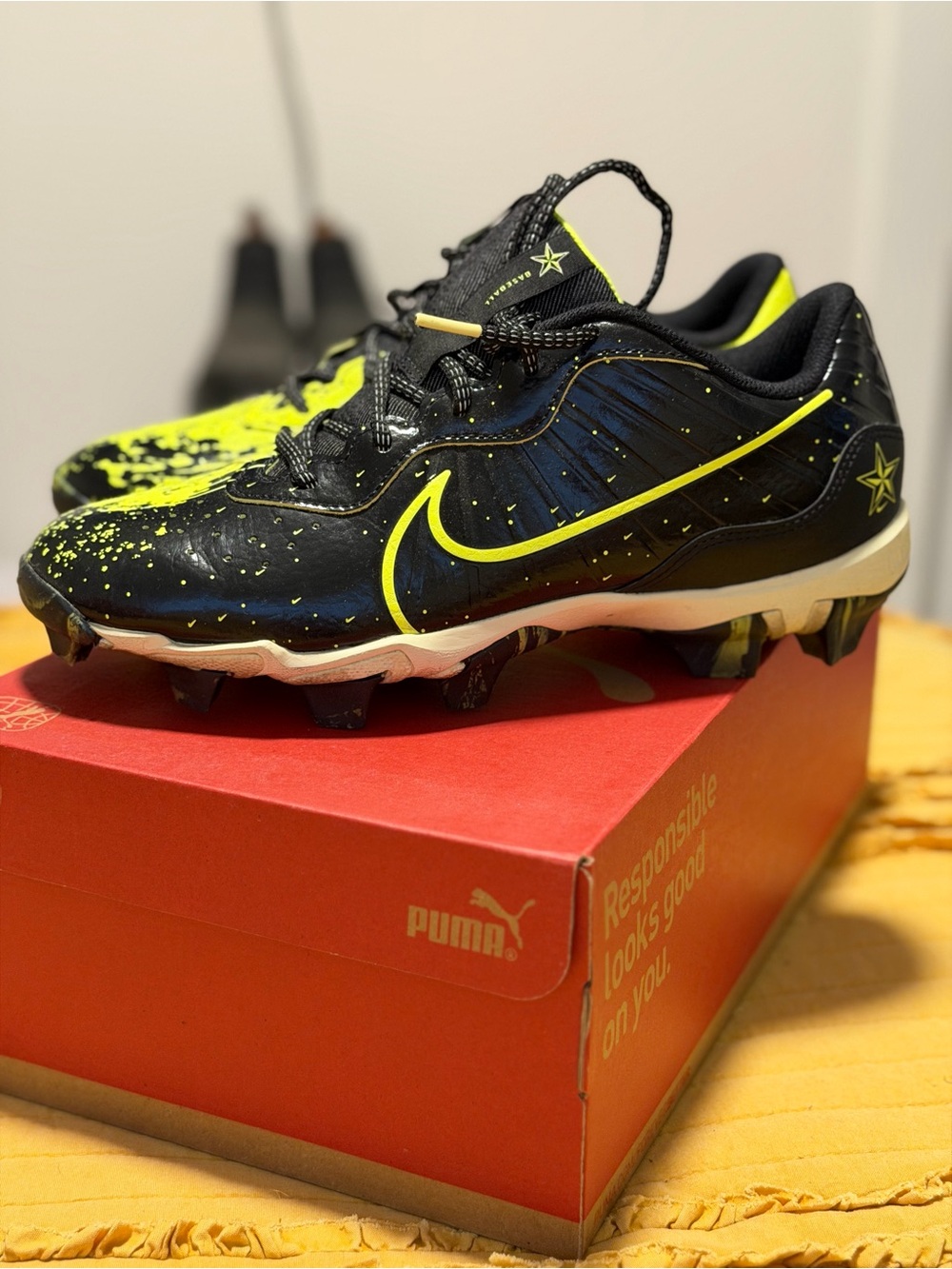 Nike Black and Neon Yellow Soccer Cleats